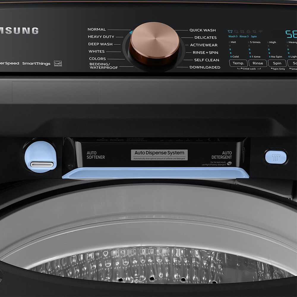 Samsung 5.5 Cu. Ft. Smart Top Load Impeller Washer and 7.4 Cu. Ft. Electric Dryer in Brushed Black, , large