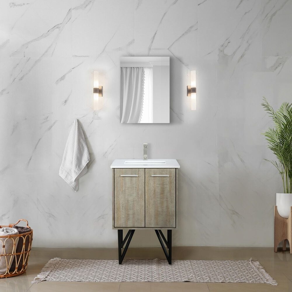 Lexora Home Lancy 24&quot; Single Bathroom Vanity in Rustic Acacia with 2 cm White Cultured Marble Top and Rectangular Sink, , large