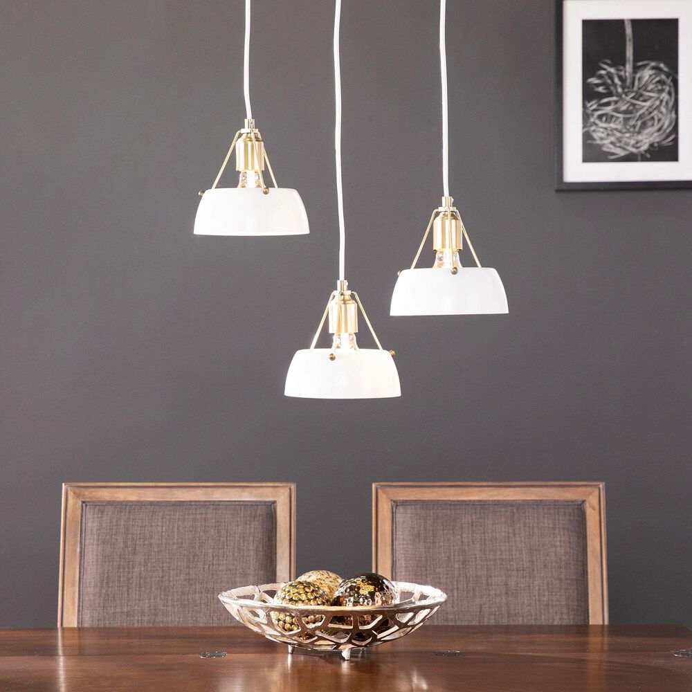 Southern Enterprises Renmarco 3-Light Cluster Pendant in Antique Brass and White, , large