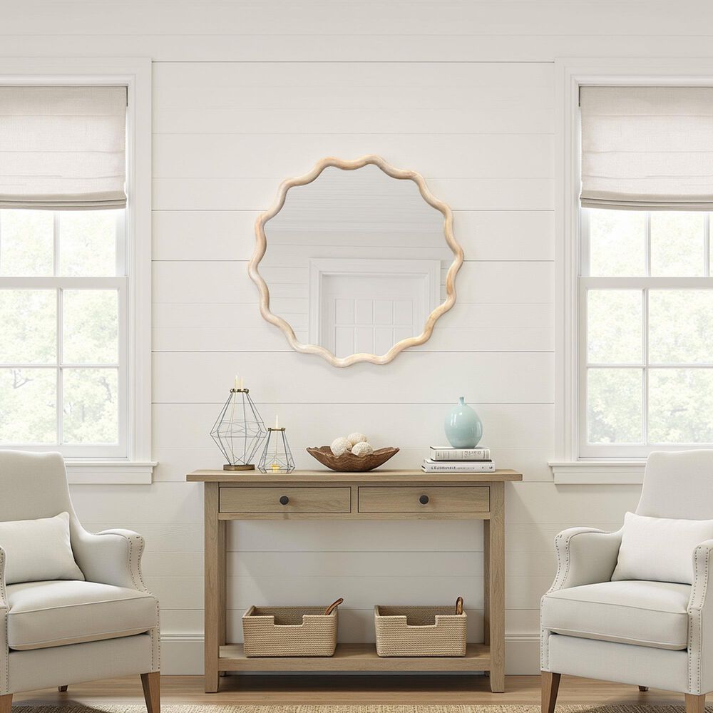Howard Elliott Pine Ripples Round Mirror in Light Natural, , large