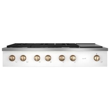 Cafe 48" Natural Gas Rangetop with Integrated Griddle in Matte White and Brushed Bronze, , large