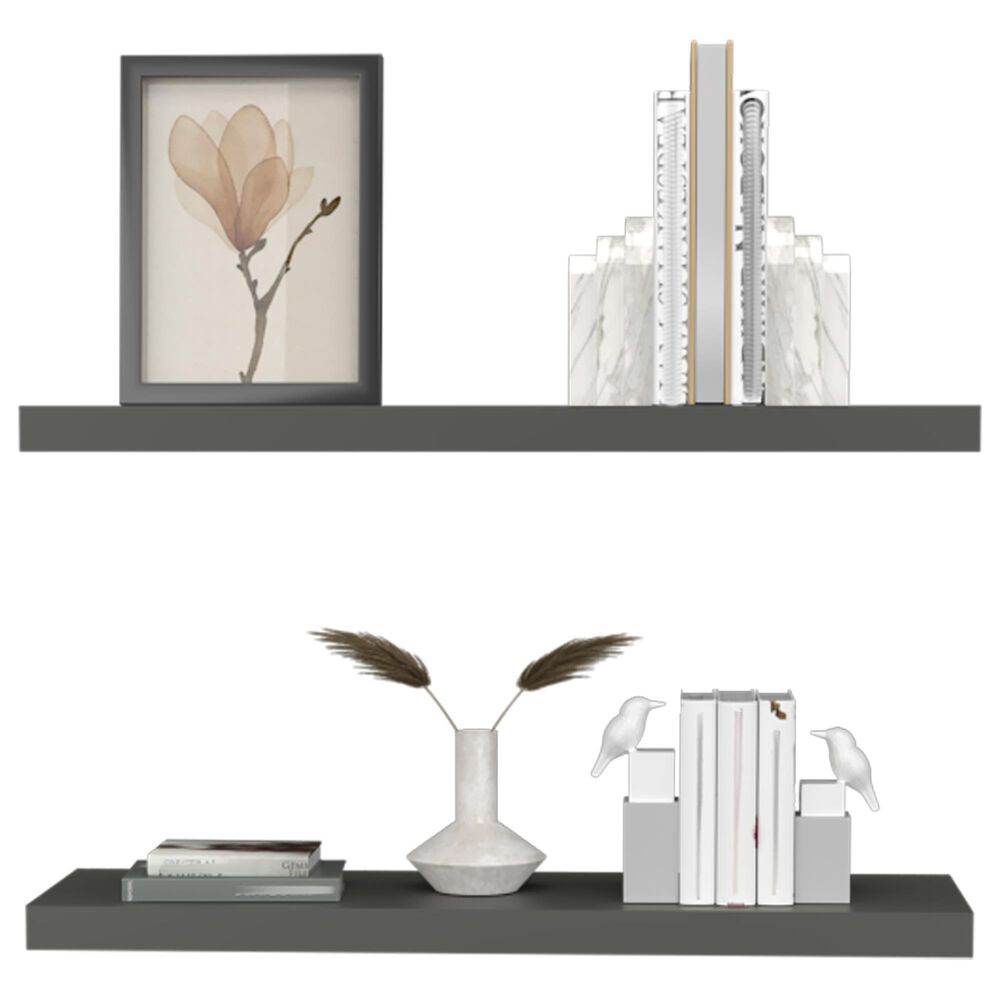 Hearth and Haven Ecco32" Floating Wall Shelf with Concealed Mounting in Gray (Set of 2), , large