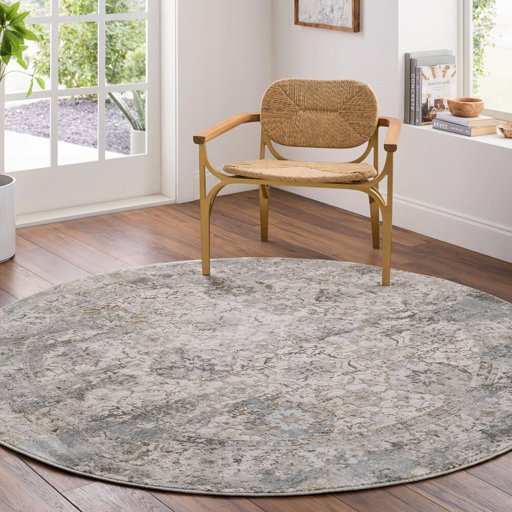 Surya Brunswick Light Gray, Charcoal, Cream, Light Brown, Mustard and Medium Brown 6'7" Round Area Rug, , large
