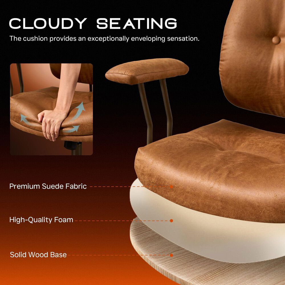 HOMLUX Executive Office Chair with Suede Fabric Cushion in Brown, , large