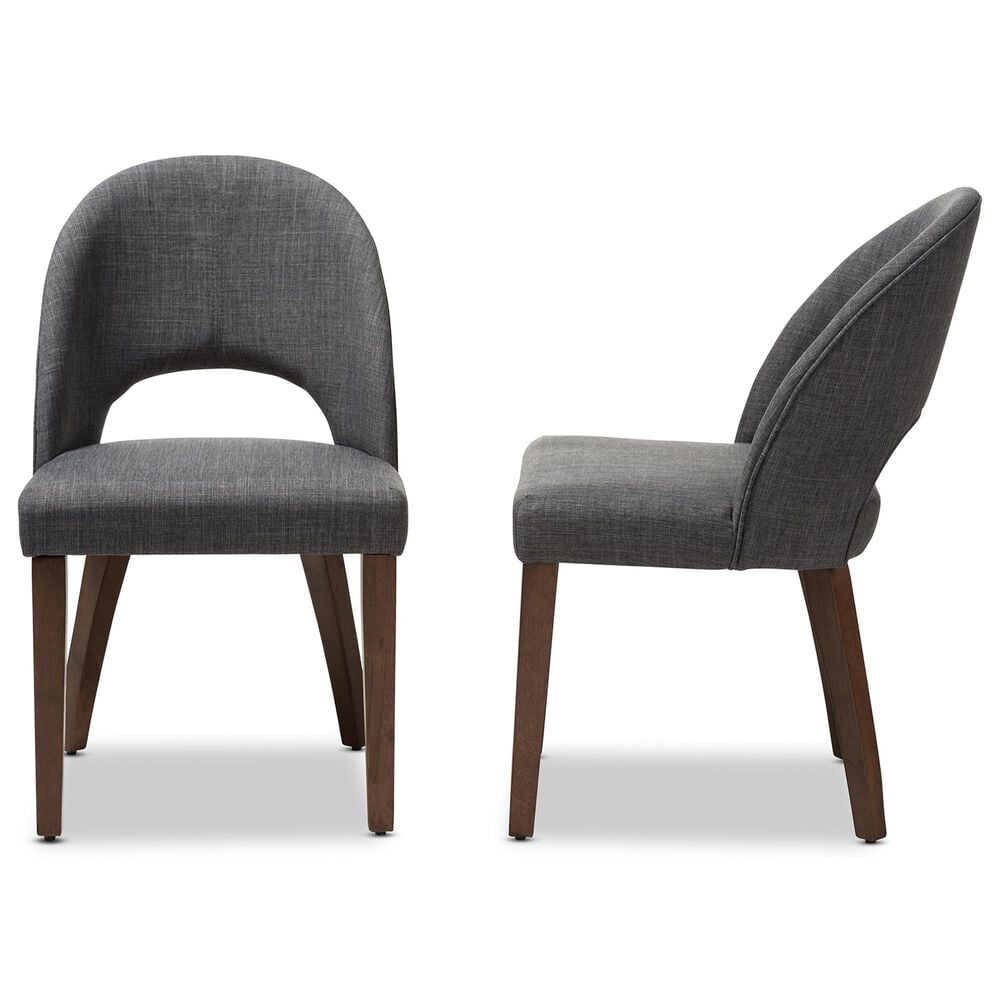 Baxton Studio Wesley Side Chair with Dark Grey Cushion in Walnut (Set of 2), , large