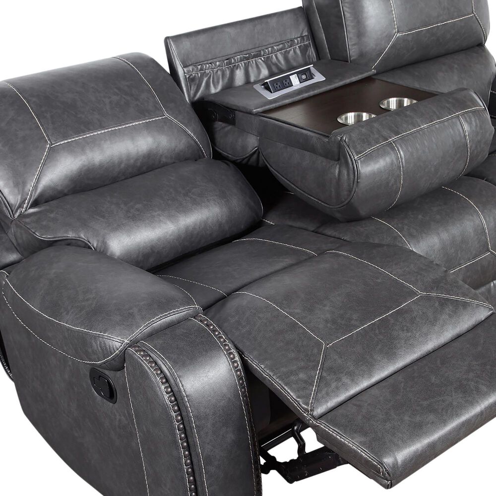 Crystal City Keily Manual Reclining Sofa with Dropdown Table in Dove Grey, , large