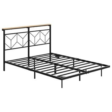 HOMLUX Queen Floating Bed Frame with LED Headboard and Charging Station in Black, , large