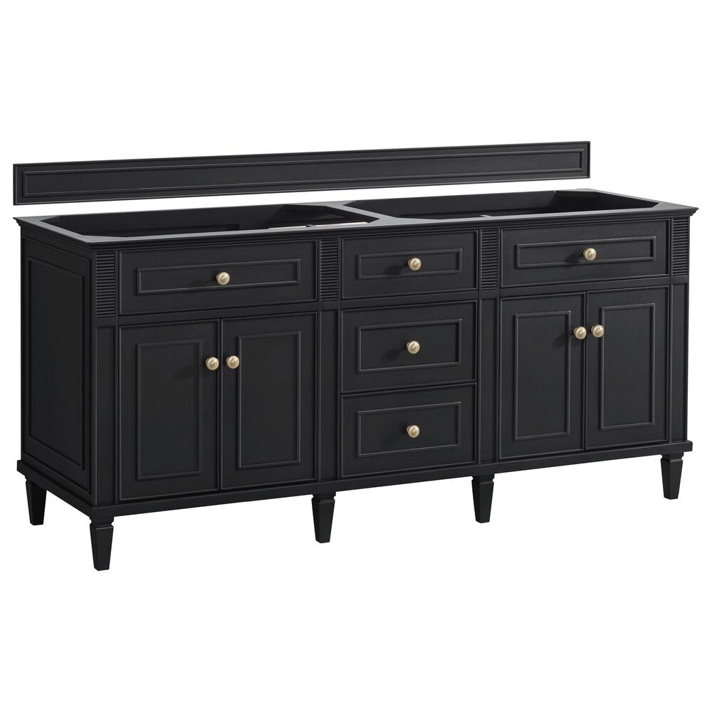 James Martin Vanities Lorelai 72&quot; Double Vanity in Black Onyx with Single Hole 3 cm White Zeus Quartz Top &amp; Backsplash, , large