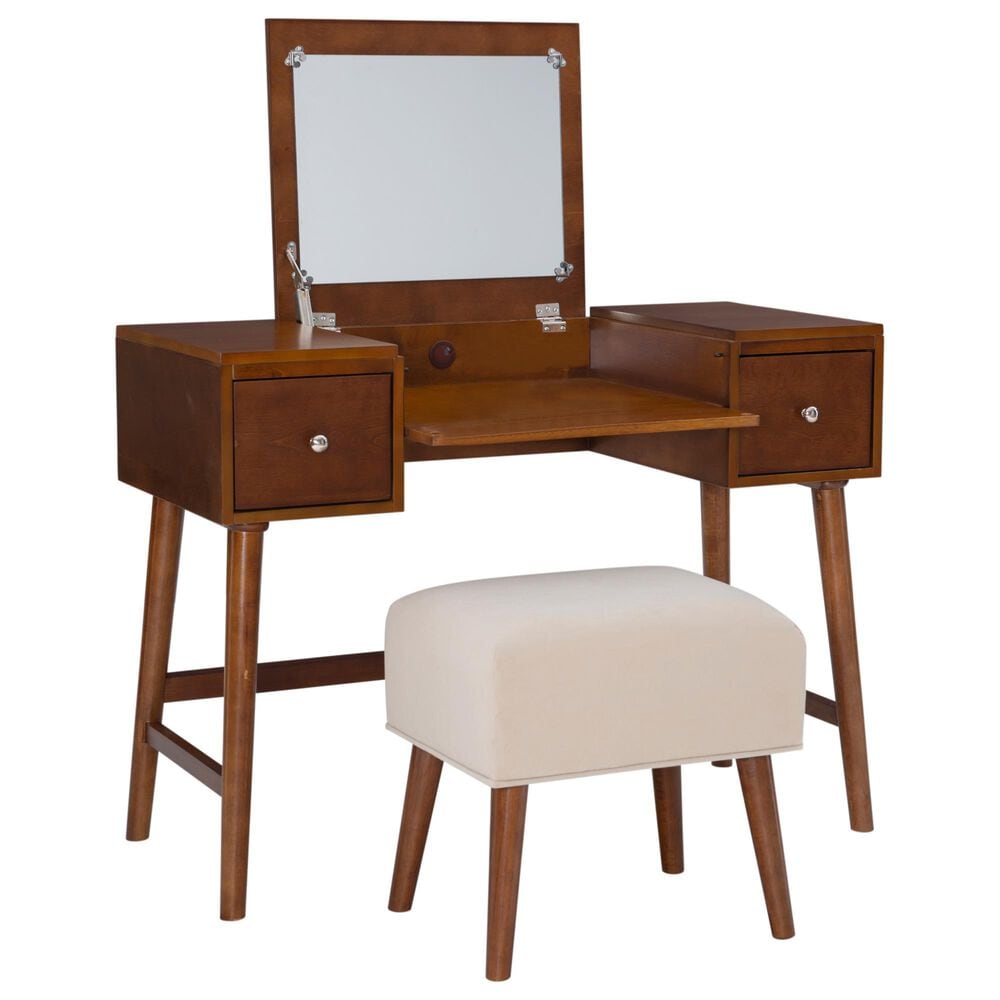 Linon Home Decor Viola Vanity with Stool in Walnut, , large