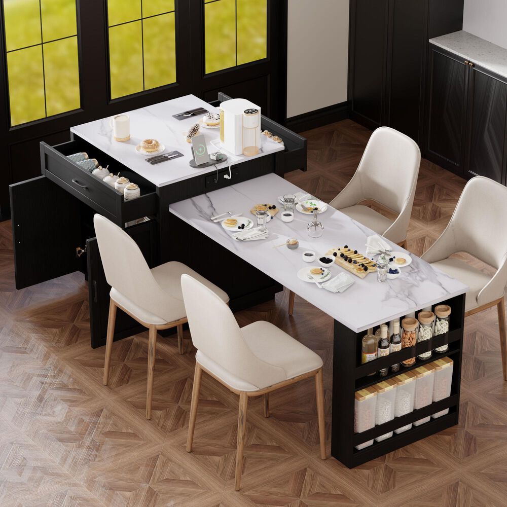 HOMLUX 83" Kitchen Island in Black, , large