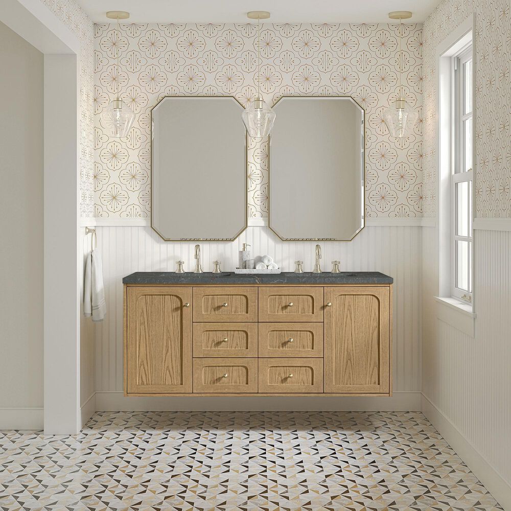James Martin Vanities Laurent 60&quot; Double Bathroom Vanity in Light Natural Oak with 3 cm Parisien Bleu Quartz Top and Rectangular Sinks, , large