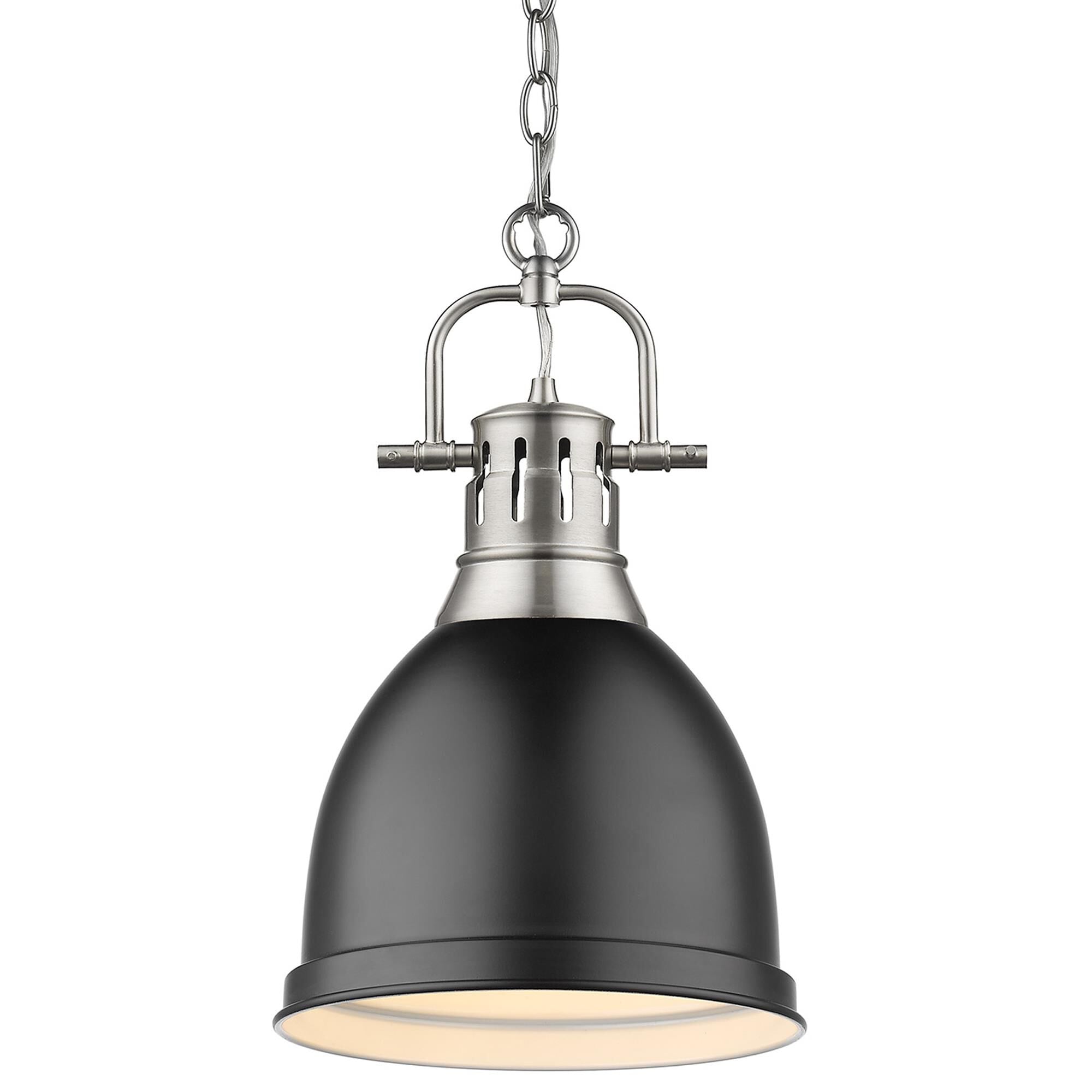 Golden Lighting Duncan Small Pendant in Matte Black with Chain in Pewter NFM