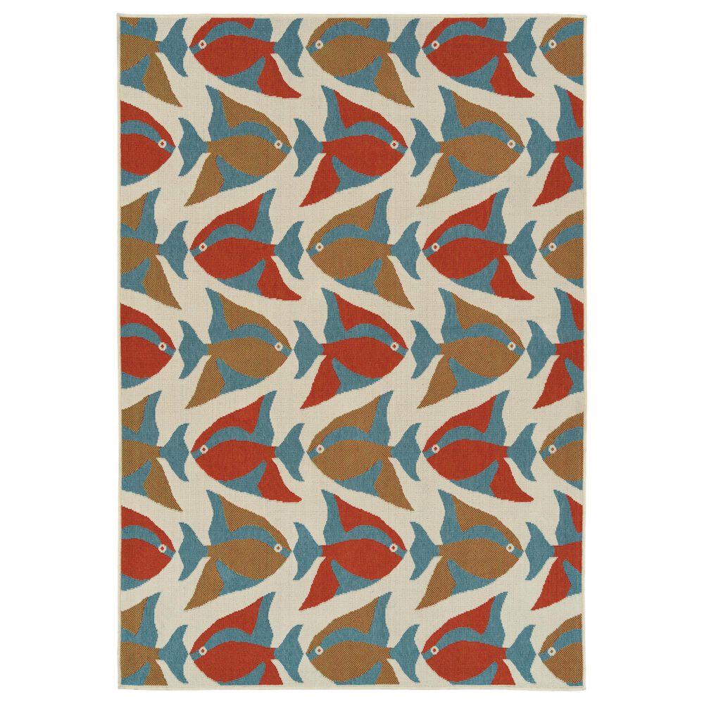 Kaleen Rugs Amalie 2"2" x 8" Ivory, Light Blue, Gold and Tangerine Indoor/Outdoor Runner, , large