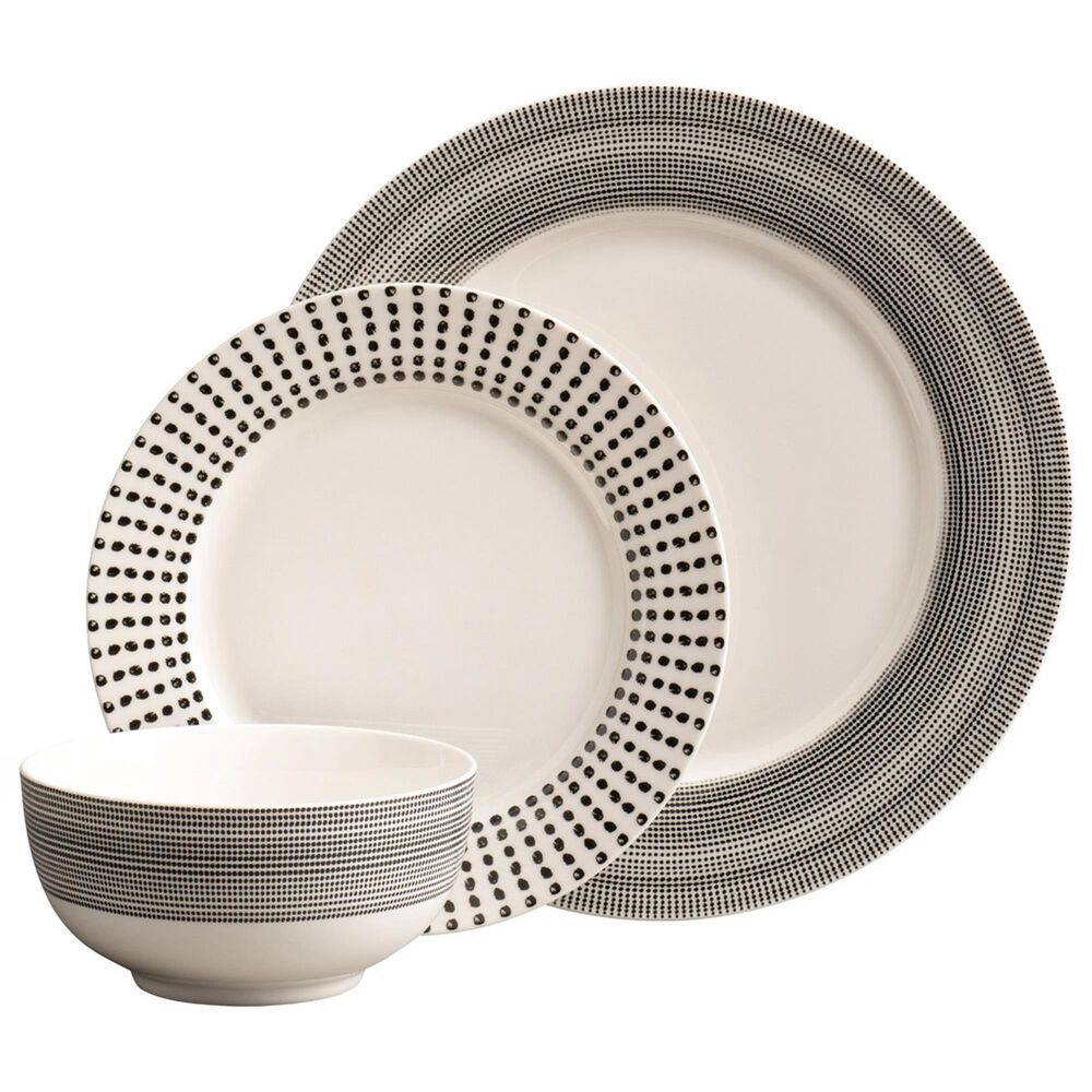 Belleek Pottery Spots and Dots 12-Piece Dinnerware Set in Grey and Black, , large