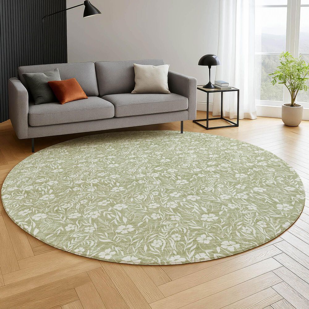 Dalyn Rug Company Soft Essentials Floral Aloe 8' Round Indoor/Outdoor Area Rug, , large