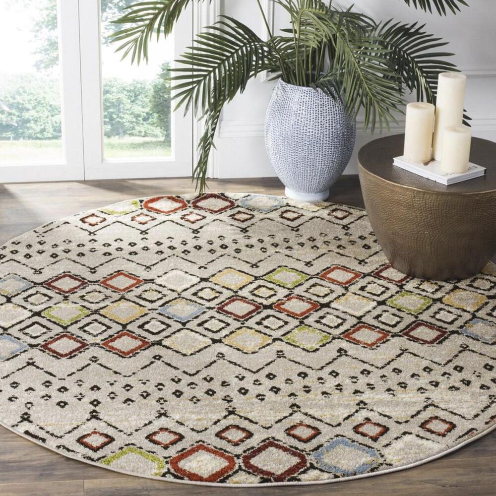 Safavieh Amsterdam AMS108G-5R 5"1" Round Light Grey/Multi Area Rug, , large