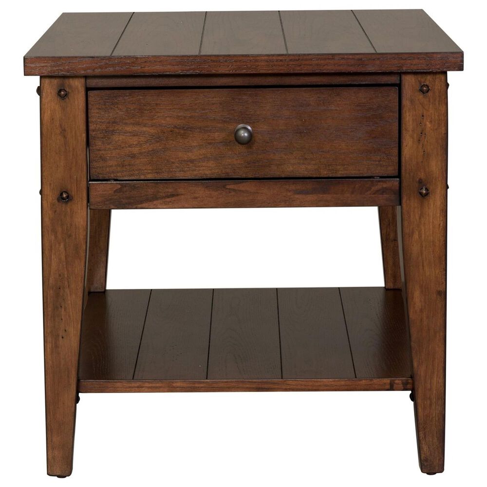 Belle Furnishings Lake House End Table in Rustic Brown Oak, , large
