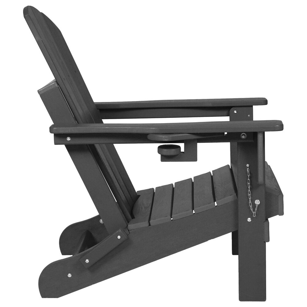 Hearth and Haven Patio Folding Adirondack Chair with Dual Cup Holder in Gray, , large