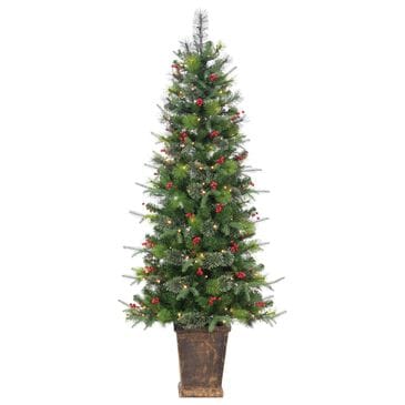 The Gerson Company 6" Potted Pre-Lit Hard Needle Douglas Pine with White LED in Green, , large
