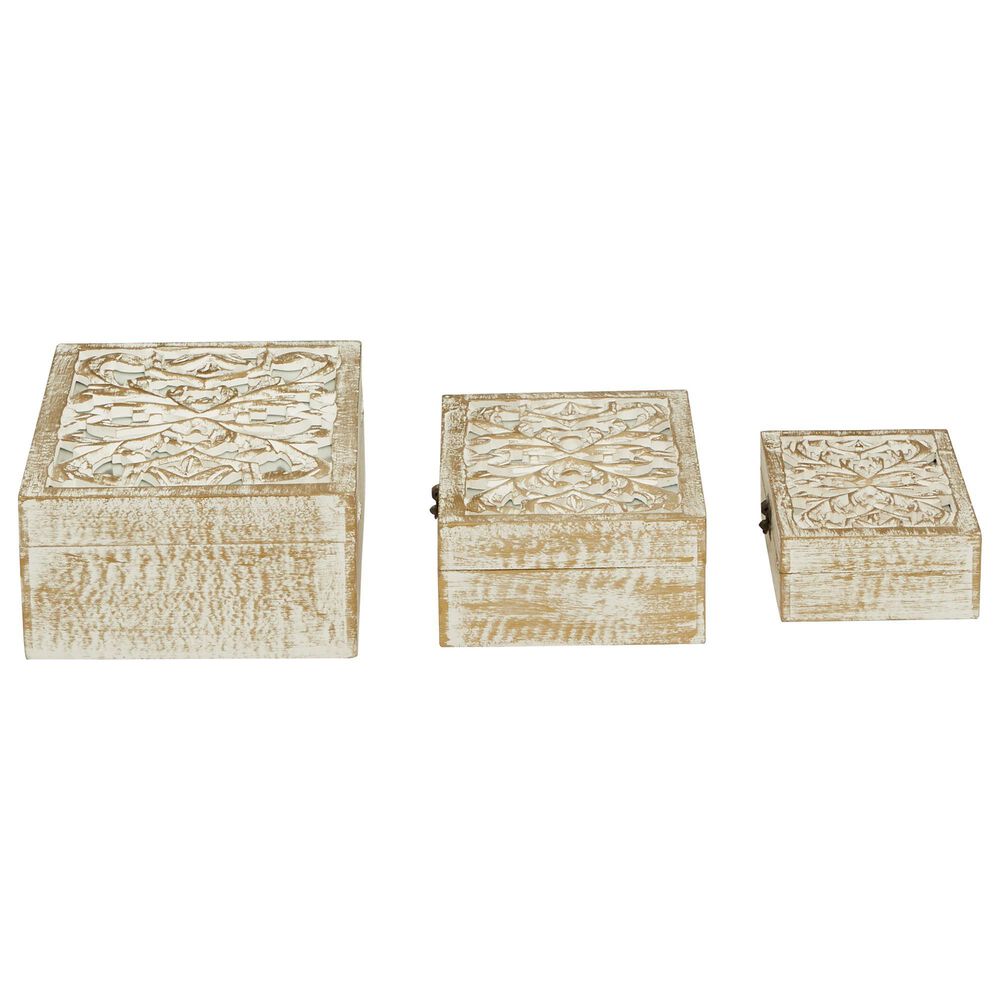 Maple and Jade Coastal Box in White and Brown &#40;Set of 3&#41;, , large