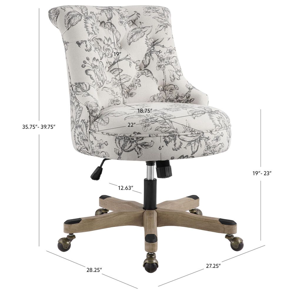 Linon Home Decor Sinclair Office Chair with Floral Gray Cushion in Grey Wash, , large