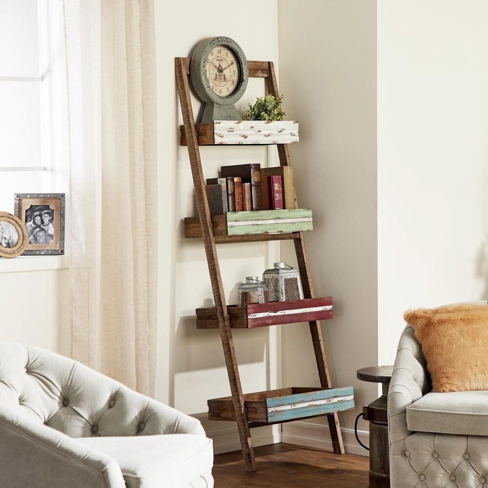 Maple and Jade 4-Shelf Storage Shelving Unit in Distressed Brown, , large