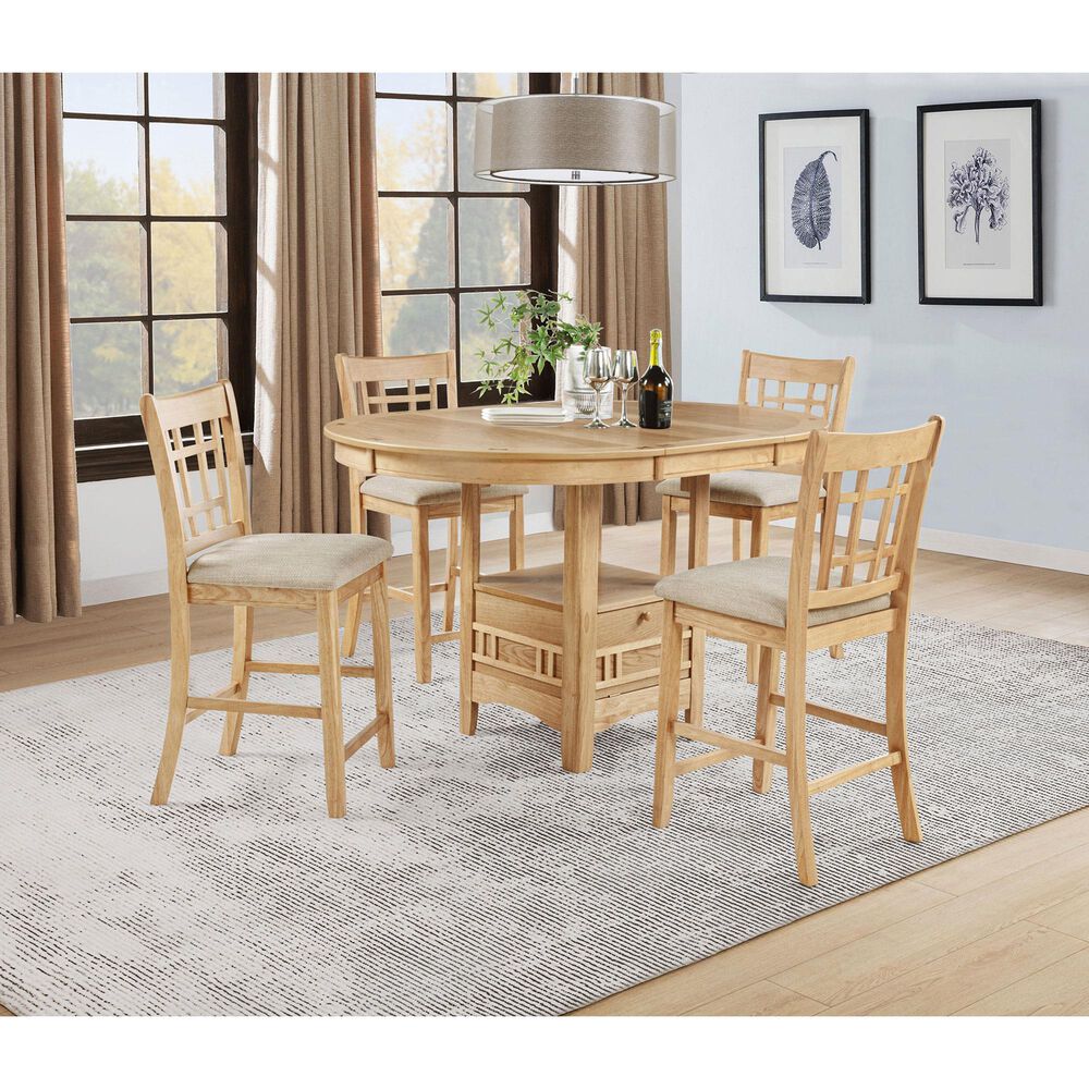 Pacific Landing Lavon 5-Piece Oval Counter Height Dining Set in Light Oak, , large