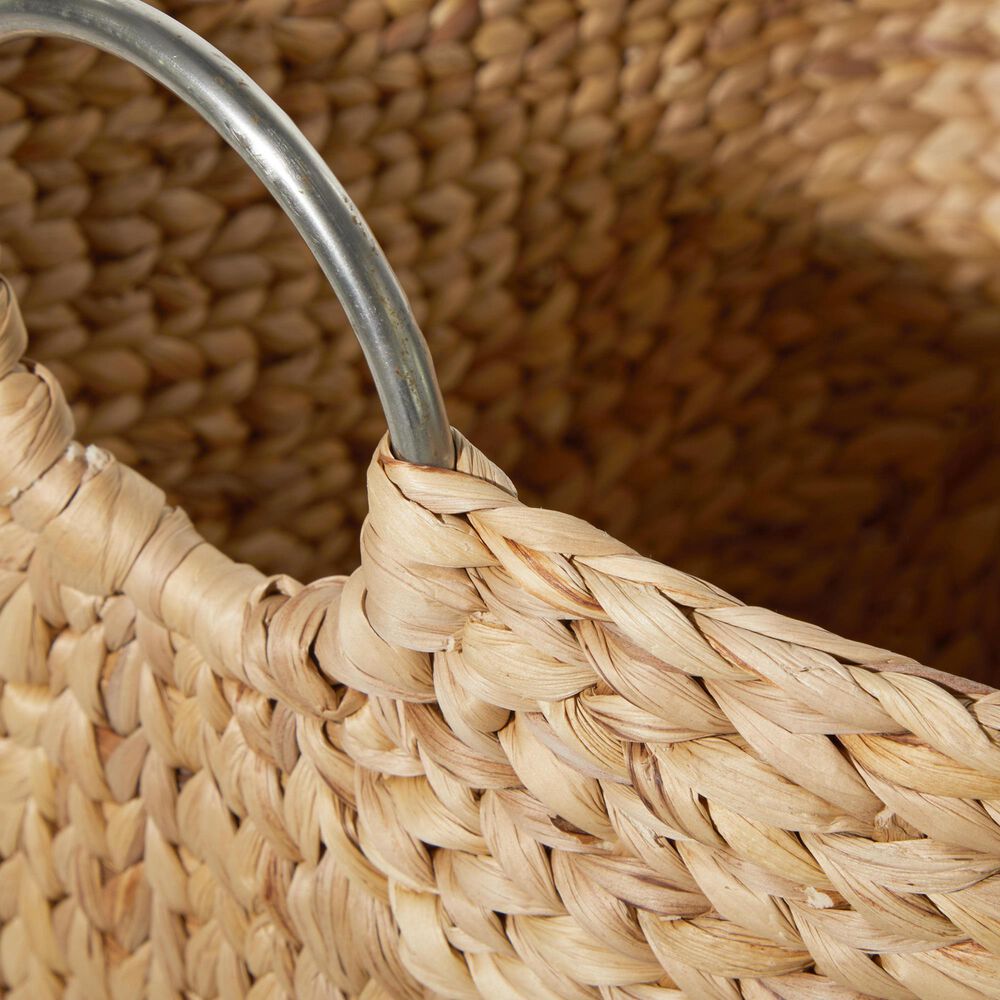 Maple and Jade Large Woven Storage Basket with Ring Metal Handles in Brown, , large