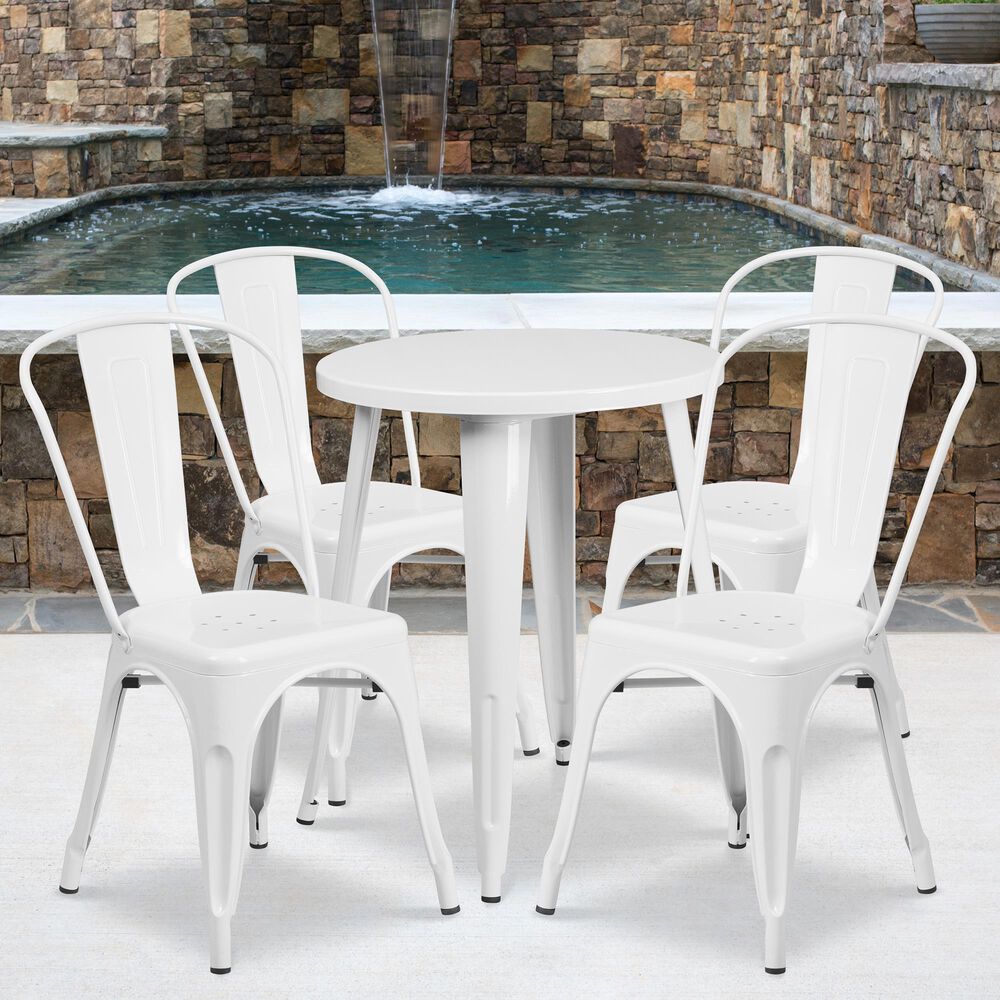 Flash Furniture 5-Piece Bistro Table Set in White, , large