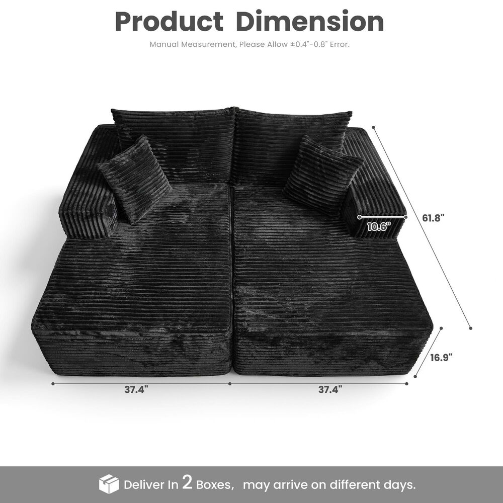 HOMLUX Sectional Sofa, with High Density Foam, Standard Plush Couch in Black, , large