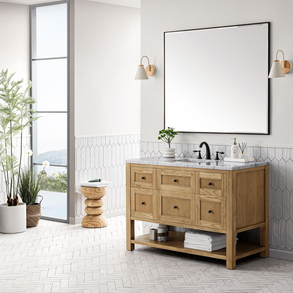 James Martin Vanities Breckenridge 48&quot; Single Bathroom Vanity in Light Natural Oak with 3 cm Carrara White Marble Top and Rectangular Sink, , large
