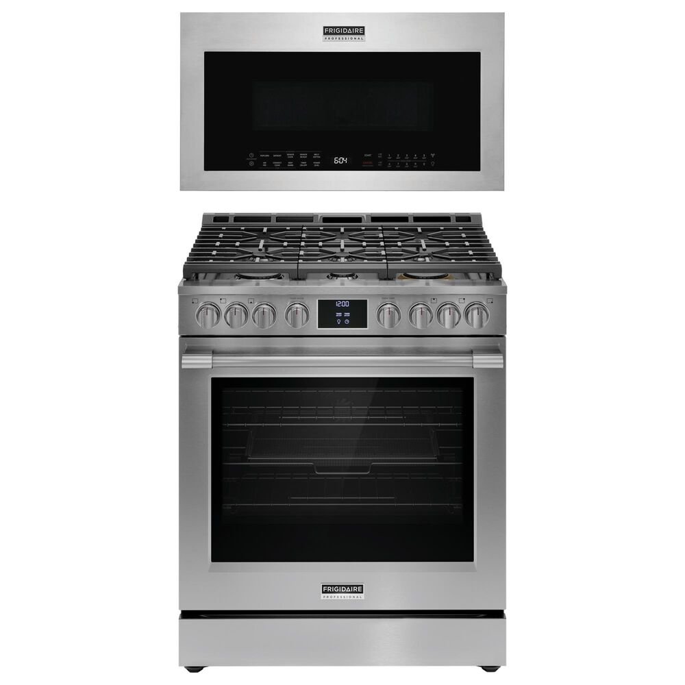 Frigidaire Professional 2-Piece Kitchen Package with 6.2 Cu. Ft. Gas Range and 1.9 Cu. Ft. Over-The-Range Microwave in Stainless Steel, , large