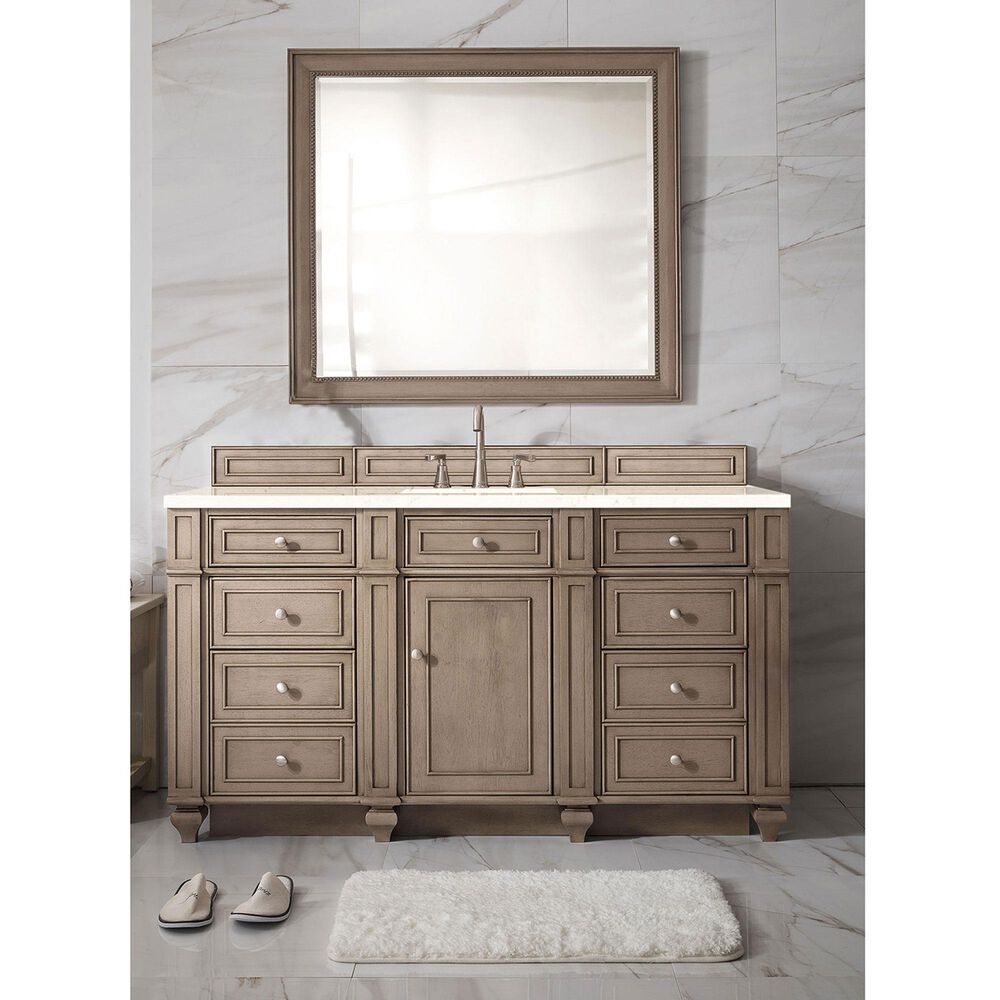 James Martin Vanities Bristol 60&quot; Single Bathroom Vanity in Whitewashed Walnut with 3 cm Eternal Marfil Quartz Top and Rectangular Sink, , large