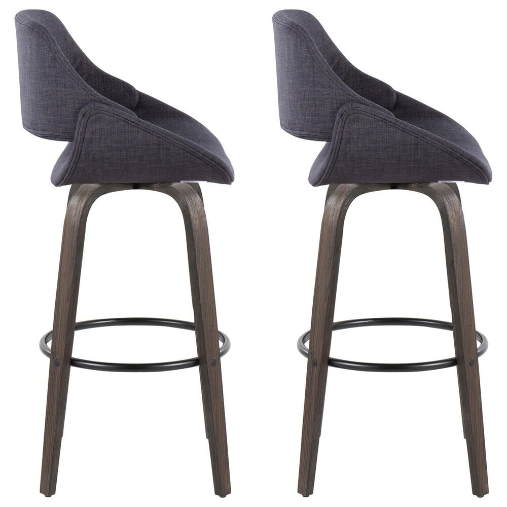 LumiSource Fabrico 30" Swivel Fixed-Height Bar Stool with Charcoal Fabric Upholstery in Black and Glazed Walnut (Set of 2), , large