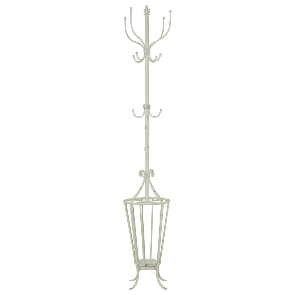 Maple and Jade 12-Hook Freestanding Coat Rack with Umbrella Storage Base in Distressed White, , large