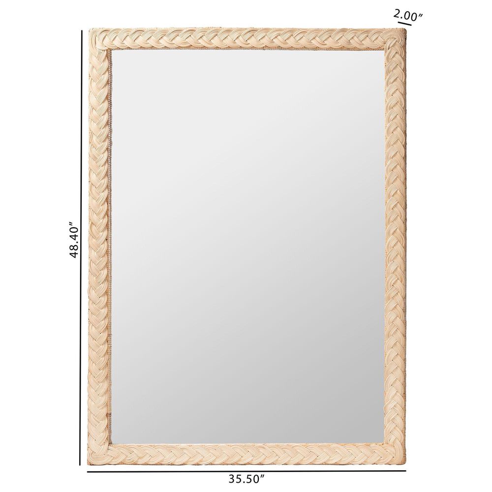 bali &amp; pari Lanica Japandi Sun Bleached Rattan Wall Mirror in Pale Brown, , large