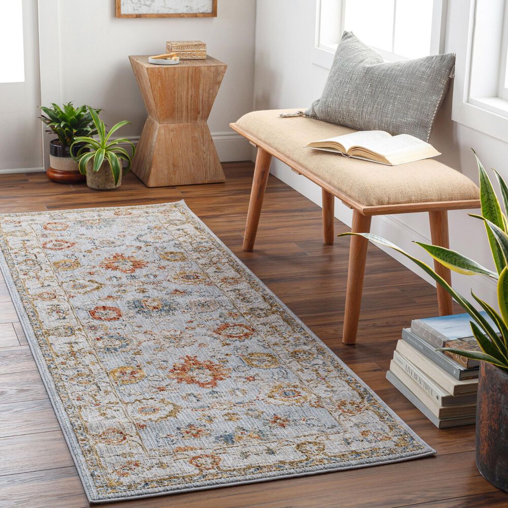 Surya Reina REN-2306 Light Gray, Cream, Denim, Rust, Mustard and Olive 2&#39;7&quot; x 7&#39;3&quot; Runner, , large