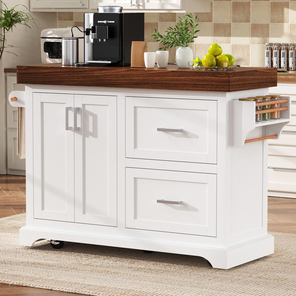 HOMLUX 53" Large Kitchen Island with 3.5" Thick Desktop in White, , large