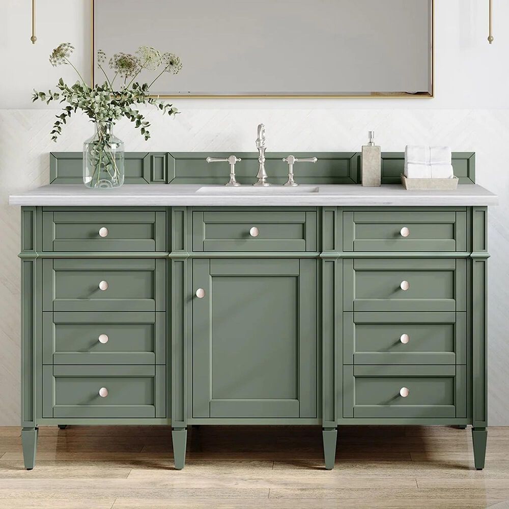 James Martin Vanities Brittany 60&quot; Single Bathroom Vanity in Smokey Celadon with 3 cm Arctic Fall Solid Surface Top and Rectangular Sink, , large