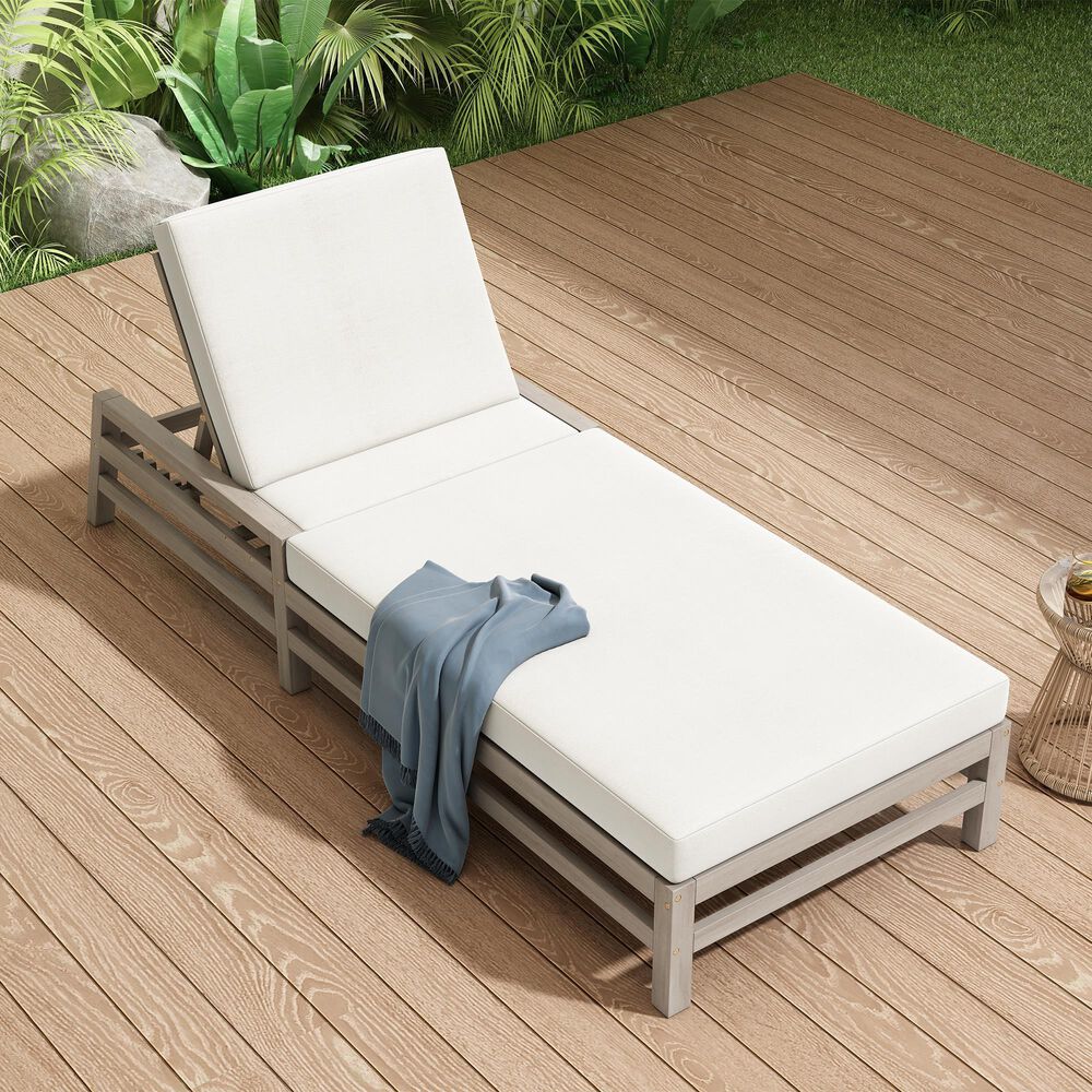 HOMLUX Patio Chaise Lounge with Square Backrest in Gray, , large