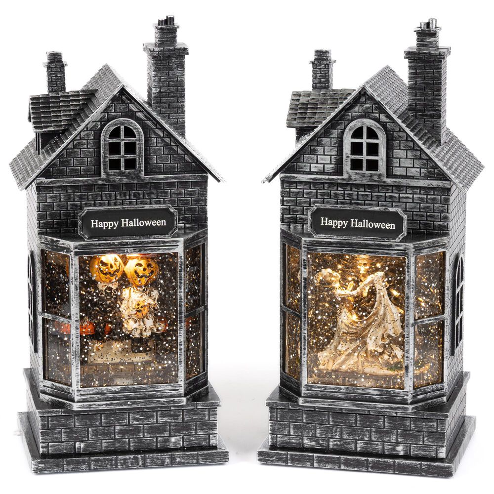 The Gerson Company 2-Piece Spinning Water Globe Halloween House Set, , large