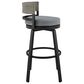 Armen Living Encinitas Patio Swivel Counter Height Bar Stool with Dark Gray Cushion in Black, , large