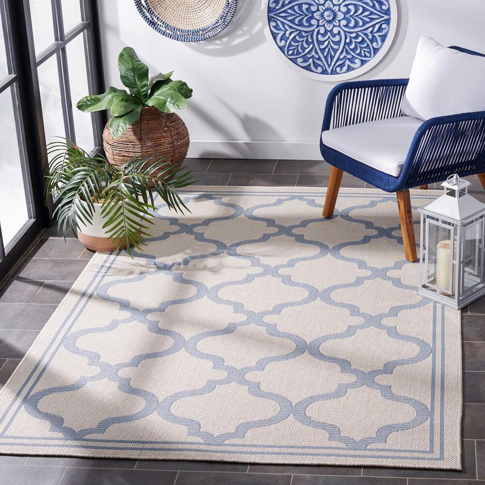 Safavieh Bermuda 6&#39;7&quot; x 9&#39;2&quot; Ivory and Blue Indoor/Outdoor Area Performance Rug, , large