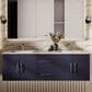 Lexora Home Geneva 60" Double Bathroom Vanity in Navy Blue with 2 cm White Carrara Marble Top and Rectangular Sinks, , large