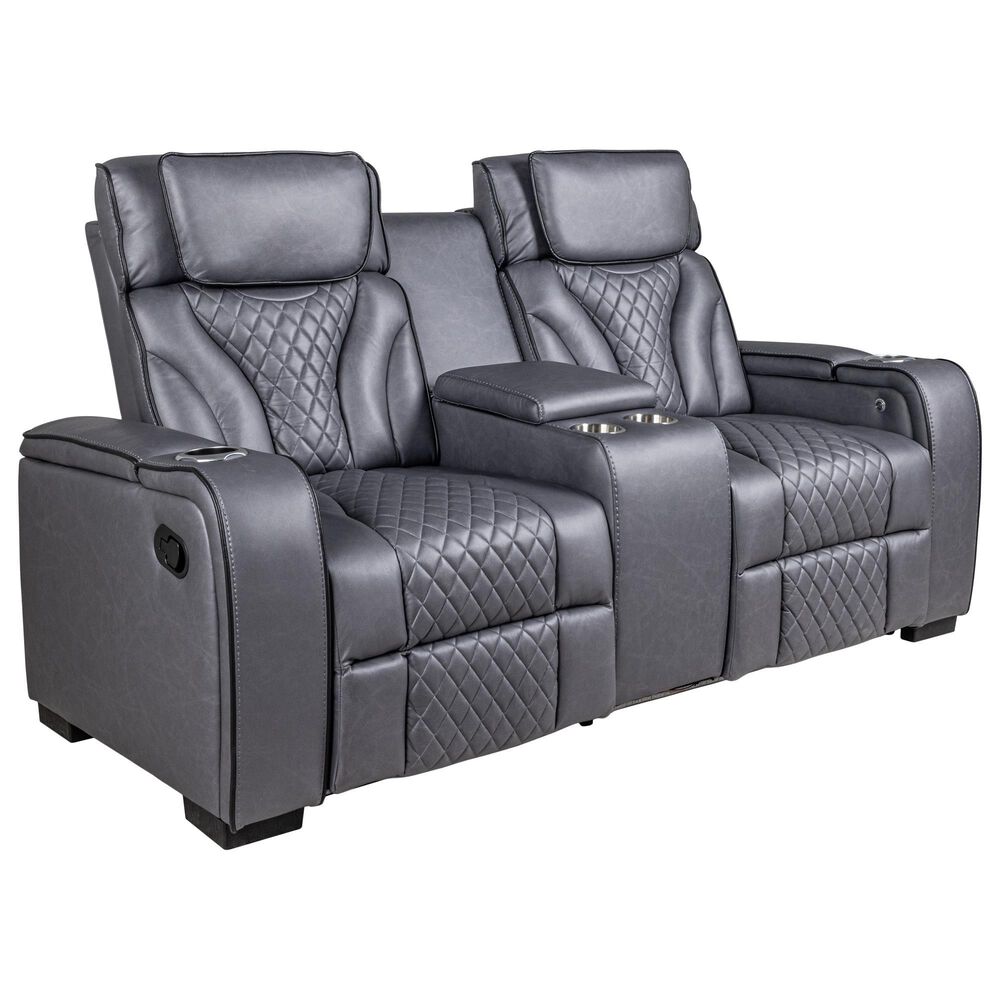 Mayberry Hill Blitz Manual Reclining Loveseat in Simba Slate and Black Welt, , large
