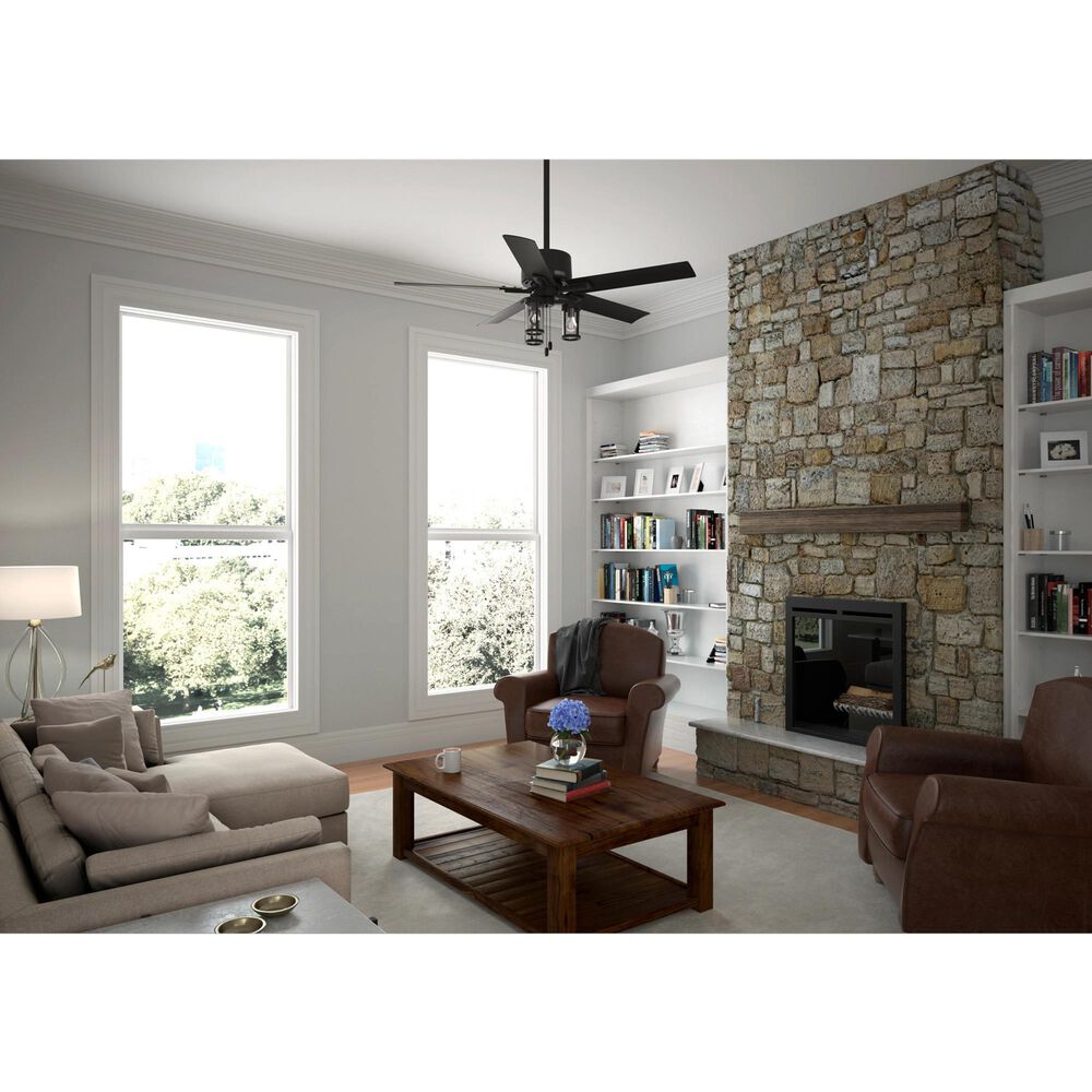 Hunter Lawndale 52&quot; Outdoor Ceiling Fan with LED Lights in Matte Black, , large