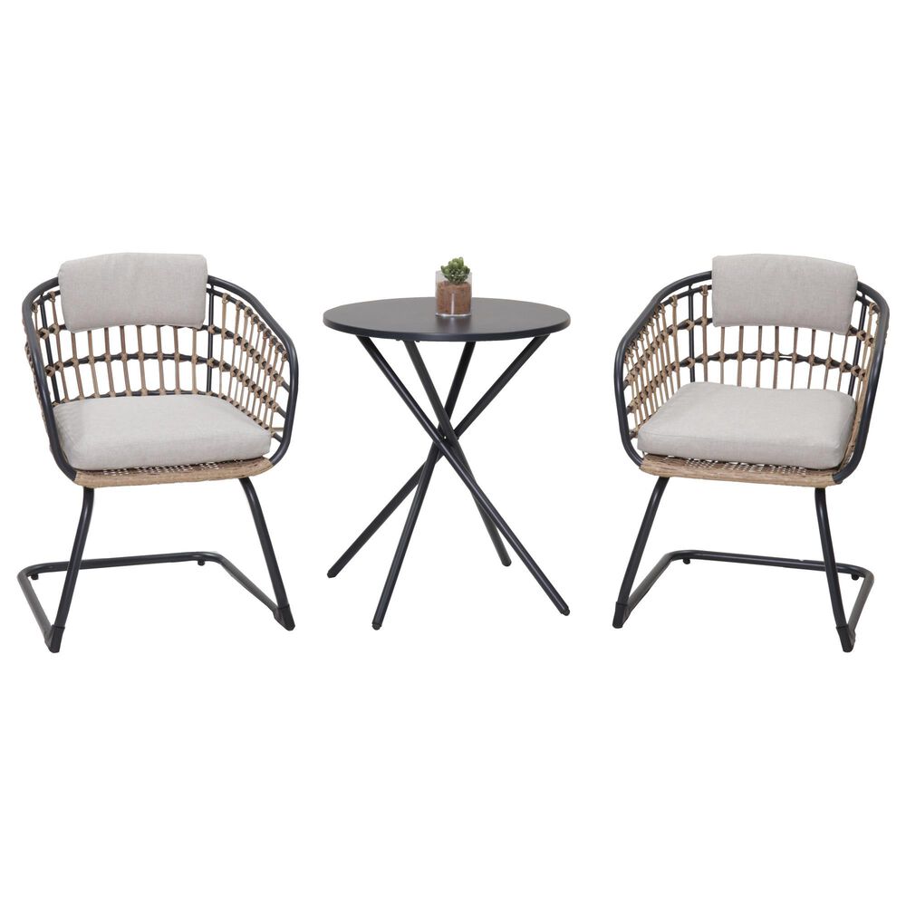 Hearth and Haven 3-Piece Outdoor Round Bistro Set with Beige Cushion in Black, , large