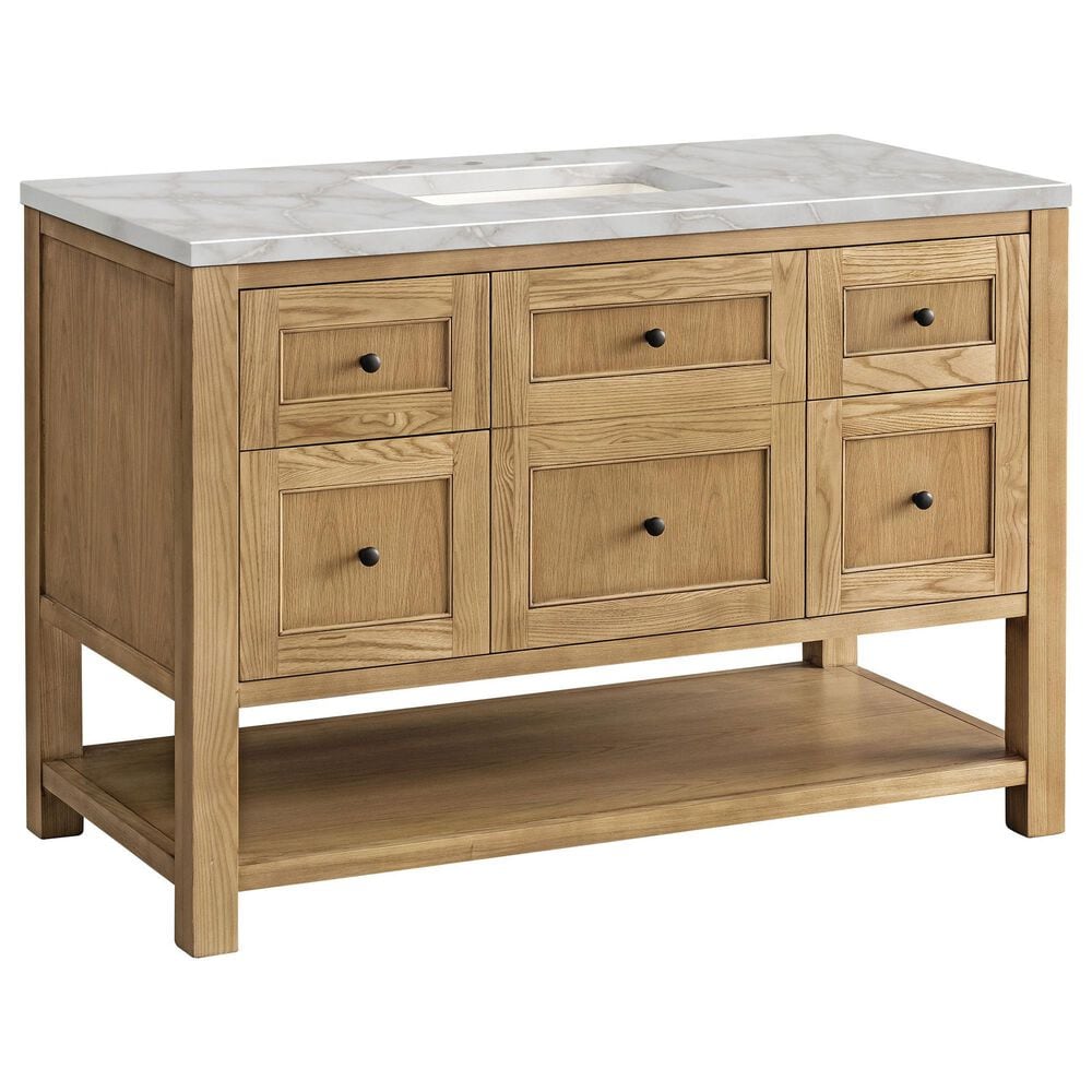 James Martin Vanities Breckenridge 48" Single Bathroom Vanity in Light Natural Oak with 3 cm Victorian Silver Quartz Top and Rectangular Sink, , large