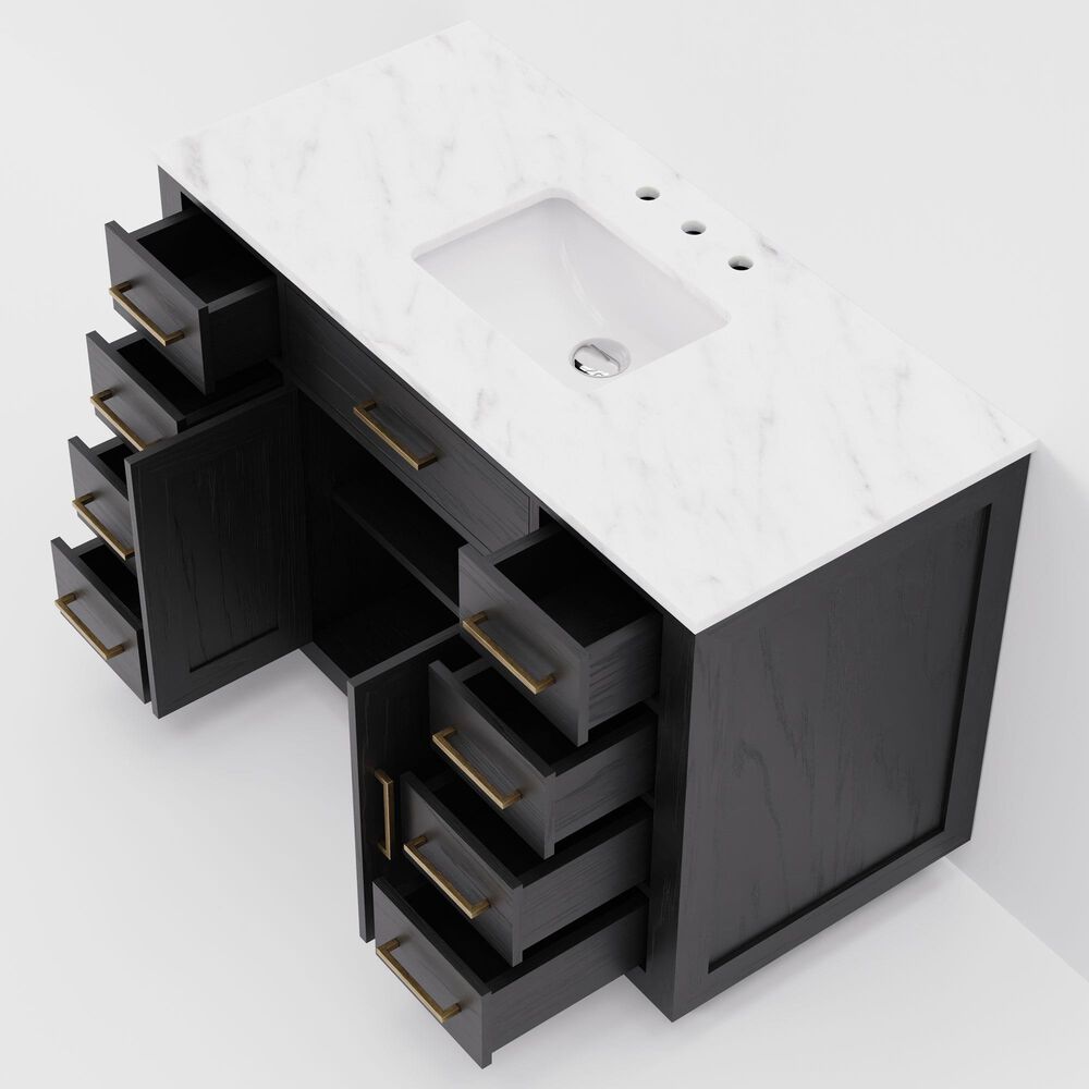 Lexora Home Abbey 48" Single Bathroom Vanity in Black Oak with 2 cm White Carrara Marble Top and Rectangular Sink, , large