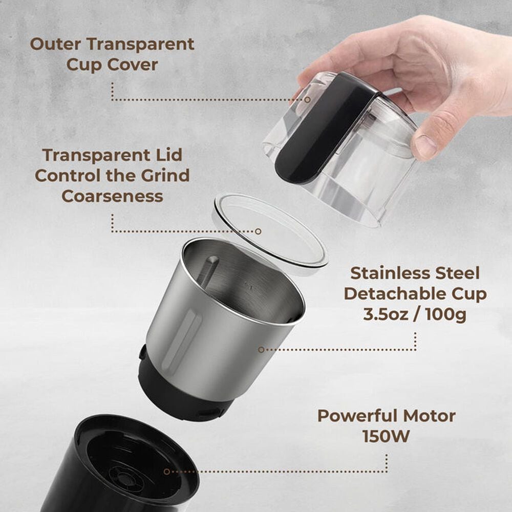 Complete Cuisine 4.5 Oz Electric Coffee Blade Grinder with Removable Cup in Black, , large